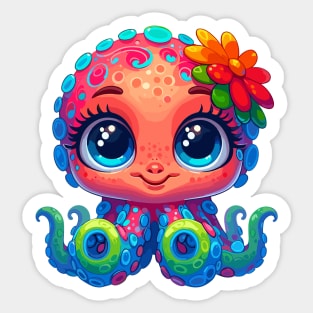 Colorful Octopus with Long Lashes and Big Eyes - Cute and Kawaii Digital Art Sticker